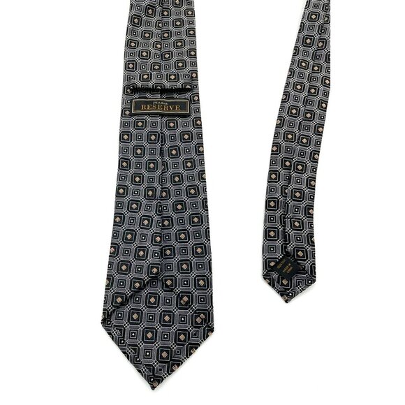 JoS A Bank Reserve 100% Silk Geometric Tie Black Grey Gold Classic - Picture 6 of 7